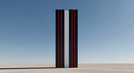 Architectural Column with Red, White, and Blue Stripes Against a Blue Sky.