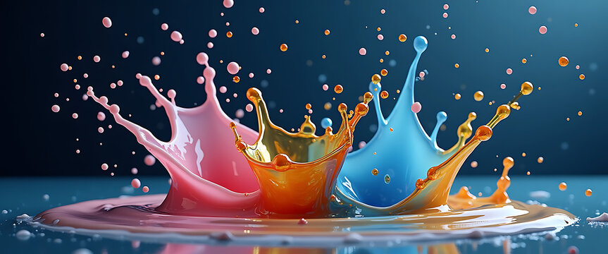 Colorful liquid splashes colliding abstract dynamic motion vibrant fluid art