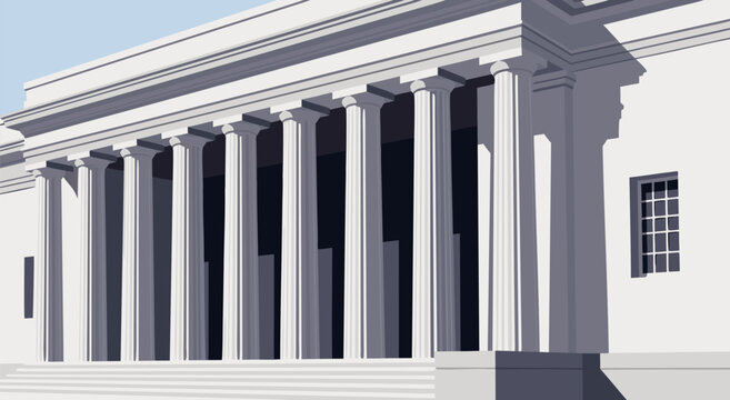 A grand, neoclassical building fa&ccedil;ade with a colonnade of imposing pillars, a vector illustration