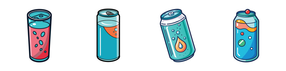 Obraz premium Colorful seltzer water cans vector illustration, flat design graphics