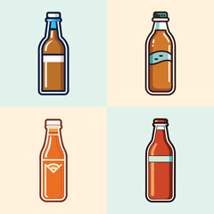 Cold brew bottle vector illustration set, flat design graphics of iced coffee bottles