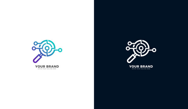 Digital search and network nodes modern logo template.