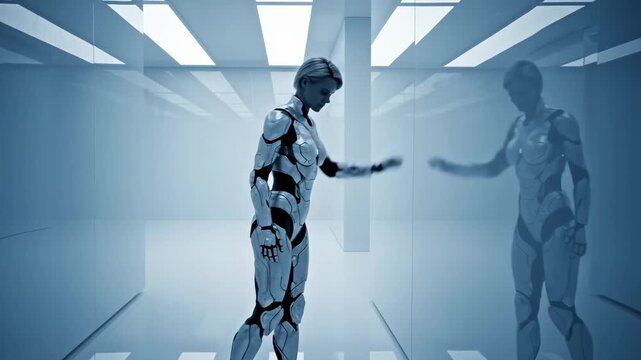 Futuristic Robot in a High-Tech Environment.