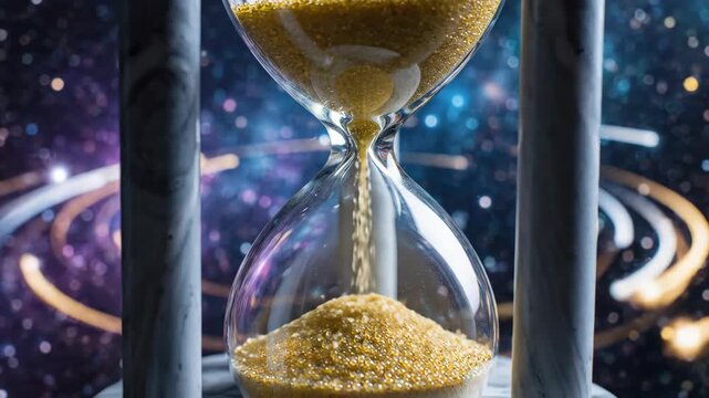 Cosmic Hourglass Flowing Sand Time Concept.