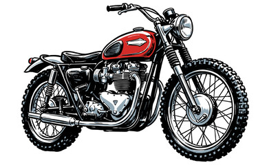 Obraz premium Classic Scrambler motorcycle. Vintage road power illustration for t-shirt print, poster, sticker. Retro bike culture. Extreme motor adventure.