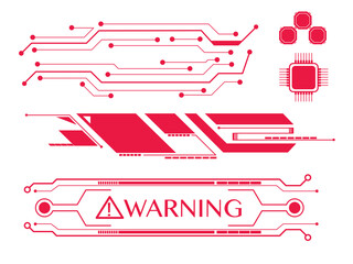 近未来SFインターフェース素材セット：サイバーパンクな警告UIと回路図