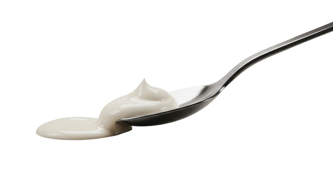 A cosmetic spatula or laboratory spoon with creamy toner cosmetic product with spill creating smear on neutral beige background. 3d rendering beauty, skincare or laboratory concept