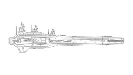 Futuristic Vessel: An intricate line drawing of a sleek spacecraft, designed for interstellar travel and exploration. Its detailed structure and advanced technology hint at the wonders of the cosmos. © Mohiuddin123