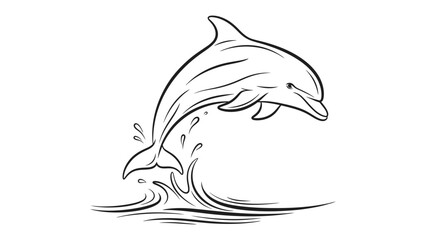 Fototapeta premium Dolphin's Leap: A monochrome illustration captures the graceful arc of a dolphin leaping from the ocean's surface. A testament to freedom and joy in its purest form.