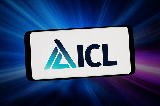 Stuttgart, Germany - 03-06-2026: In this photo illustration, the logo of Israeli chemicals company ICL Group Ltd. is displayed on a smartphone in front of abstract background on computer screen.