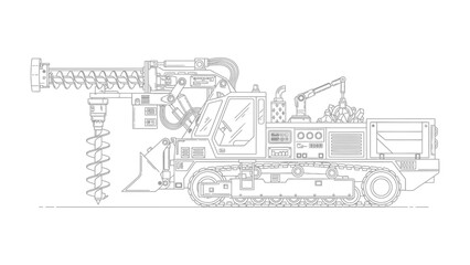 Obraz premium Heavy Duty Drill: Industrial drilling machine, poised for extracting earth materials, showcasing intricate details in a stark, technical illustration.