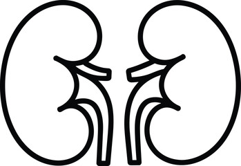Obraz premium PrintHuman kidney anatomy silhouette vector illustration, medical organ line icon showing urinary system kidneys, healthcare anatomy clipart isolated for education, hospital, and medical design