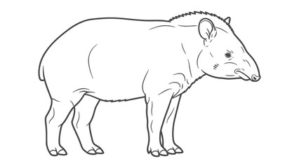 Fototapeta premium Line Art Tapir: A detailed line art illustration of a tapir, showcasing its unique features against a simple backdrop.