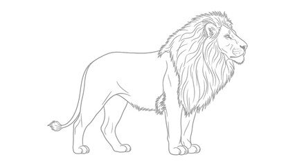 Majestic Lion Silhouette: A detailed line drawing portrays a regal lion in profile, its flowing mane a symbol of power and dominance. © Mohiuddin123