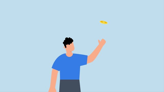 4k animation of Flipping coin is concept used in both gambling and financial decision making.