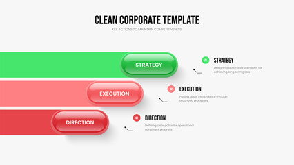 Fototapeta premium Professional Insight Presentation Design Vector Illustration. Consulting Performance Three Option Infographic Frame Layout. Product Showcase 3 Element Diagram Slide Template.