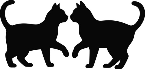 Cat silhouette pair vector illustration, domestic feline animals facing each other, black pet clipart isolated for logo, veterinary branding, tattoo, and nature designPrint © MstHosneAra