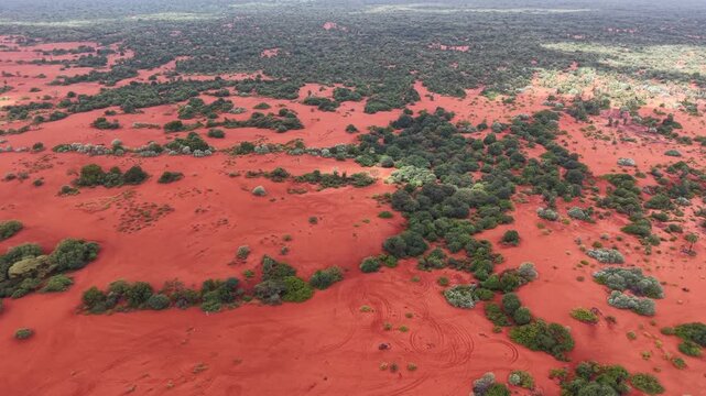 Aerial View of Therikadu Red Sand Dunes Landscape in Tamil Nadu