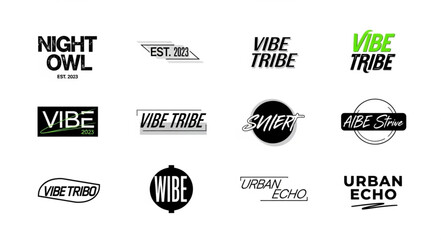 Collection of twelve distinct logo designs featuring various typography styles and circular emblems, ideal for branding and graphic design projects. © Oki