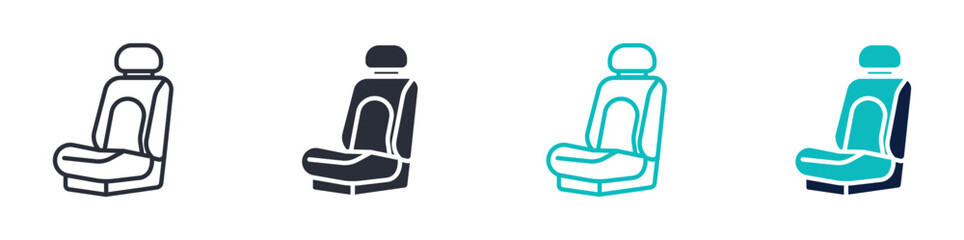 Car seat icon set, automobile seat interior comfort transport equipment symbol, outline and solid and color style. Vector illustration.