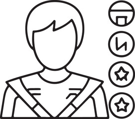 Obraz premium Futuristic person avatar icon with mission badges representing space exploration or science fiction