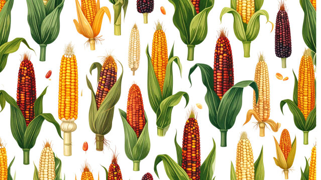 Corn cob and maize plant collection with different corn styles, sweet corn vegetable icons with husk leaves vector set for agriculture and food design
