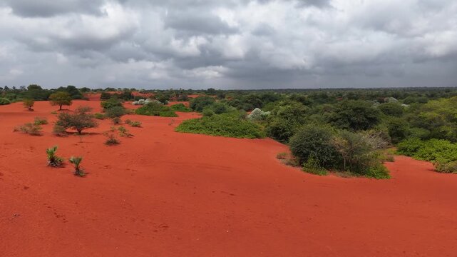 Aerial View of Therikadu Red Sand Dunes Landscape in Tamil Nadu
