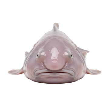 Translucent blobfish with pinkish hue and distinctive frowning expression isolated on a transparent background