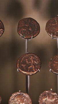 Set Of Ancient Coins of North Indian and Central Asian Kushan Empire -approximately 30 375 CE-, main coins issued were gold. Gold coins of king Havishka and king Vasudeva I