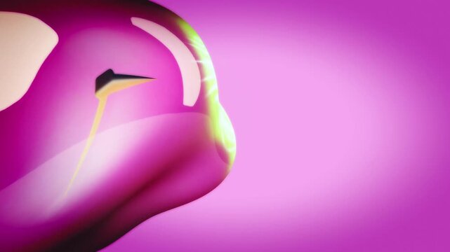 Stylized 3D hollow cube with rounded edges containing a glowing pink sphere in a vibrant purple studio setting