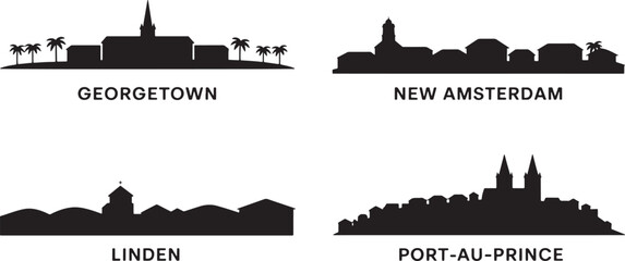 Guyana and Haiti city skyline set featuring Georgetown New Amsterdam Linden and Port au Prince