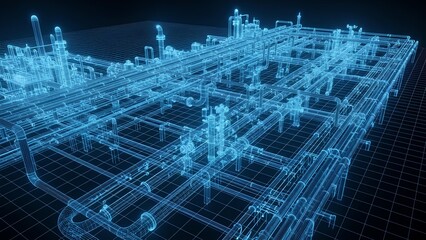 Abstract Blue Digital Network Grid Structure.