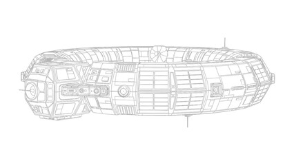 Space Station Blueprint: An intricate blueprint unveils the architectural design of a space station, showcasing its complex structure and futuristic aesthetic.