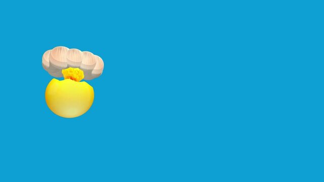 Yellow exploding head character with a mushroom cloud and fire positioned on the left side of a wide blue background for copy space representing a sudden realization or shock