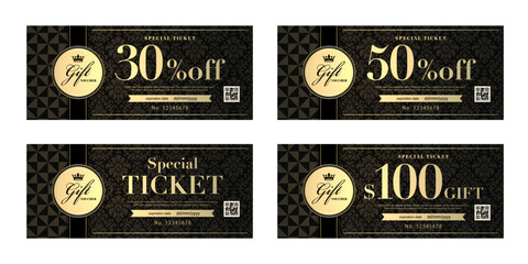 Plakat Luxury Gold Gift Voucher & Coupon Ticket Template - Premium Black Damask Design 