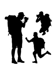 Naklejka premium Photographer male and female action silhouette