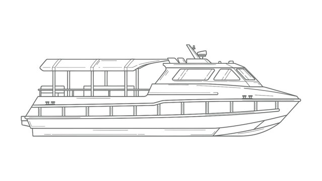Waterborne Wonder: A detailed line drawing showcases a passenger ferry boat, perfect for marine travel and water transportation.