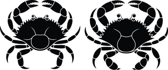 Black crab silhouette vector set, marine crustacean clipart collection, ocean seafood icon illustration, isolated sea animal graphic design, coastal wildlife symbol for logo, tattoo, and brandingPrint © MstHosneAra