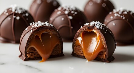 Obraz premium Rich Dulce De Leche Truffles Rolled in Flaky Sea Salt, Velvety Caramel Centers and Buttery Finish, Indulgent Handcrafted Chocolates Balancing Sweet Creaminess With Sophisticated Salty Edge