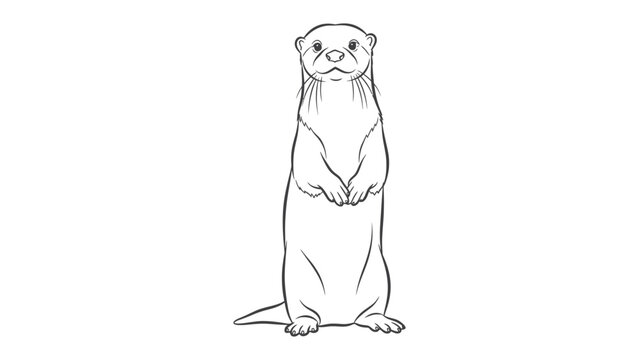 Otter Line Art: A minimalist black line drawing of an otter standing upright, showcasing its sleek body and curious expression.