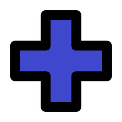 Obraz premium Sleek blue medical cross icon with a bold black outline perfect for healthcare branding pharmacy app interfaces and modern emergency services.