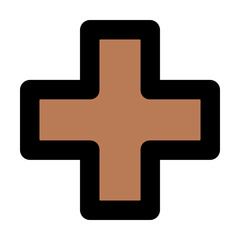 Fototapeta premium Earth-toned brown medical cross icon with a bold black outline ideal for holistic wellness clinics organic pharmacy branding and healthcare websites.