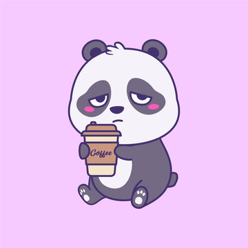 Cute Lazy Panda Coffee Mascot Kawaii Illustration for Cafe Branding