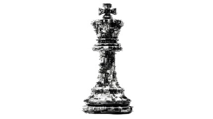 Fototapeta premium Futuristic 3D Rendered Chess King Piece with Technical Digital Circuitry Texture Isolated on Transparent Background for Strategy Concepts