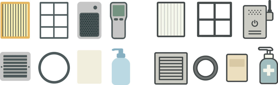 Different parts of an air conditioning system are shown, including filters, a thermostat, and a pump, emphasizing their importance in keeping indoor environments comfortable.