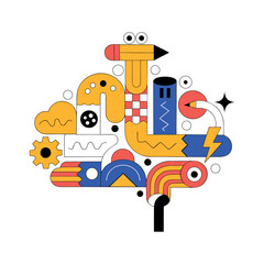 Naklejka premium Circuit brain illustrating thinking and idea icon collection