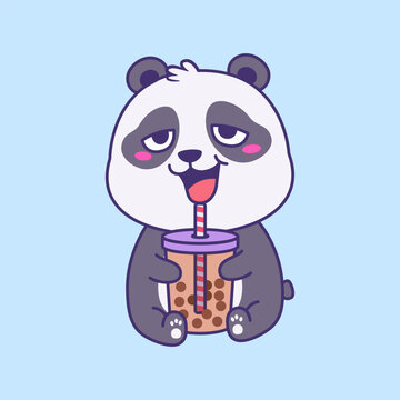 Cute Panda Drinking Bubble Tea Mascot for Beverage Brand Illustration