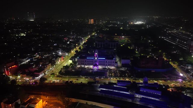 Aerial Night View of Ripon Building and Greater Chennai Corporation