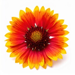Colorful Flower With Red Orange And Yellow Petals And Dark Textured Center Vibrant Garden Bloom With Bold Warm Petal Gradient isolated on white background