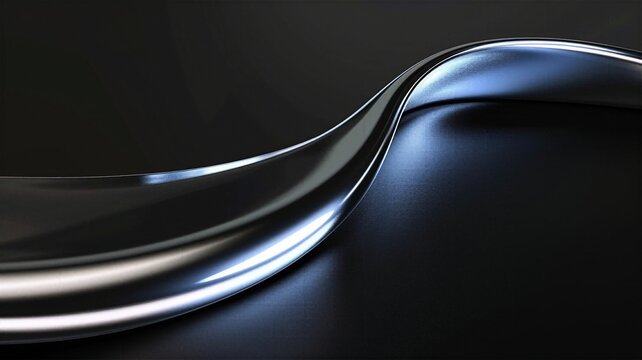 Minimalist metallic silver wave flowing on black background for corporate identity and high end tech presentation and luxury material backdrop
